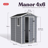 Keter Manor 4×6 Resin Outdoor Storage Shed Kit-Perfect to Store Patio Furniture, Garden Tools Bike Accessories, Beach Chairs and Lawn Mower, Grey & White