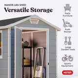 Keter Manor 4×6 Resin Outdoor Storage Shed Kit-Perfect to Store Patio Furniture, Garden Tools Bike Accessories, Beach Chairs and Lawn Mower, Grey & White