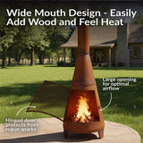 Sunnydaze 70″ Rust Patina Finish Steel Wood-Burning Chiminea with Spark Screen