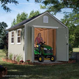 Installed Meridian 8 ft. x 10 ft. Wood Storage Shed with Autumn Brown Shingles