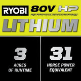 RYOBI 80V HP Brushless 42 in. Battery Electric Cordless Zero Turn Riding Mower Batteries and Charger 80V Batteries 40V